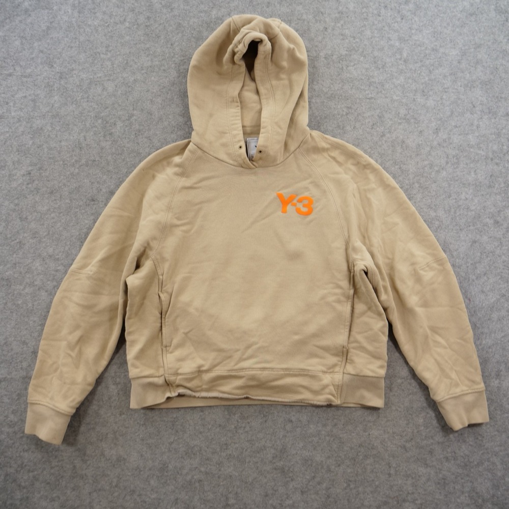 Y-3 Adidas Yohji Yamamoto Hoodie SweatsMens Small Beige Logo Pullover Sweatshirt